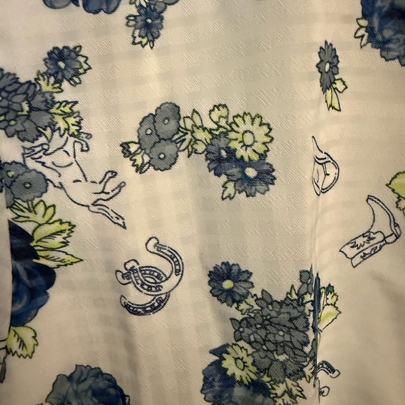 ModCloth Ivory Blue Floral V Neck Peplum Blouse XL Romantic Cottagecore - Picture 4 of 6